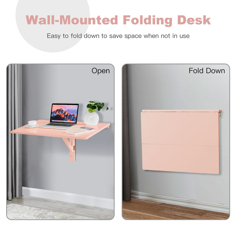 Space Saver Folding Wall-Mounted Drop-Leaf Table-Pink