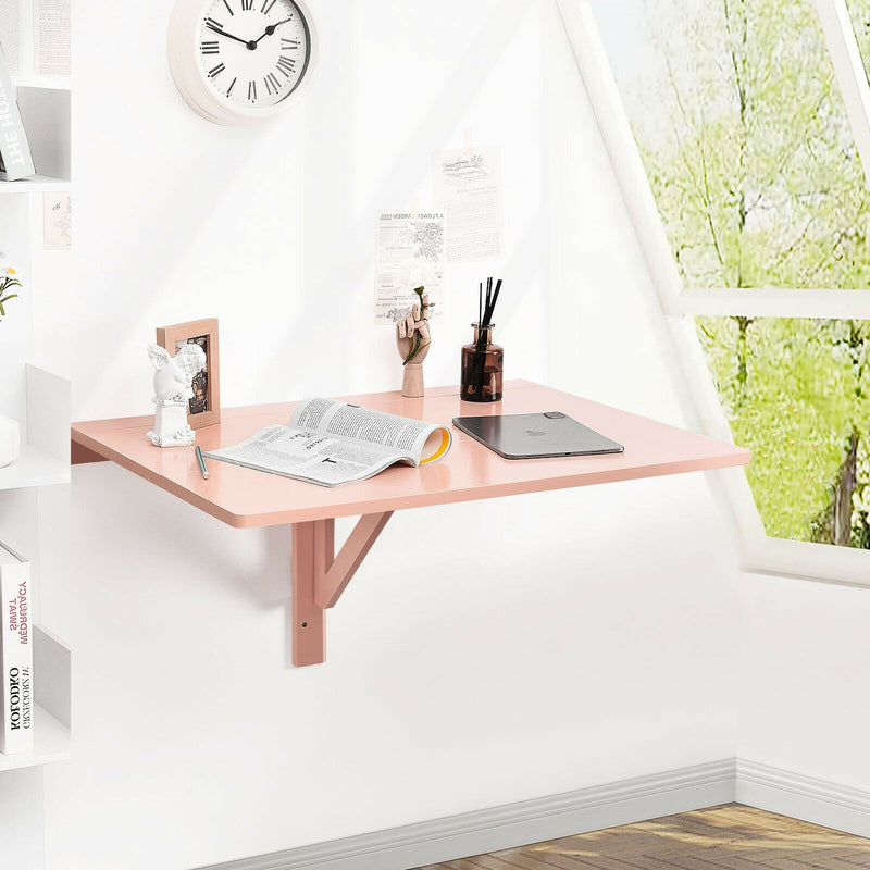 Space Saver Folding Wall-Mounted Drop-Leaf Table-Pink