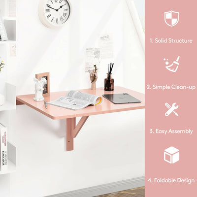 Space Saver Folding Wall-Mounted Drop-Leaf Table-Pink