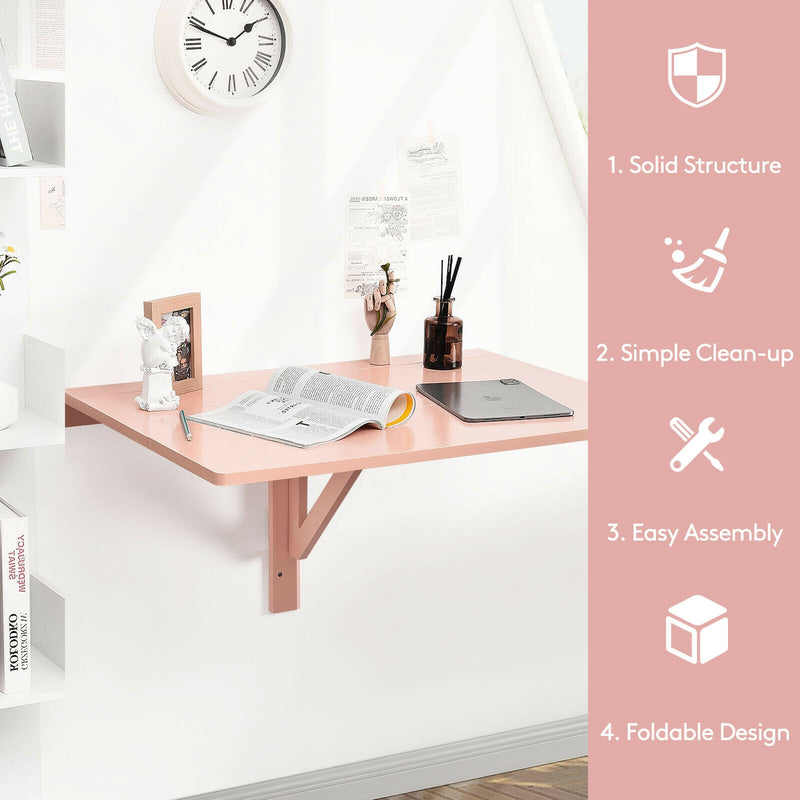 Space Saver Folding Wall-Mounted Drop-Leaf Table-Pink