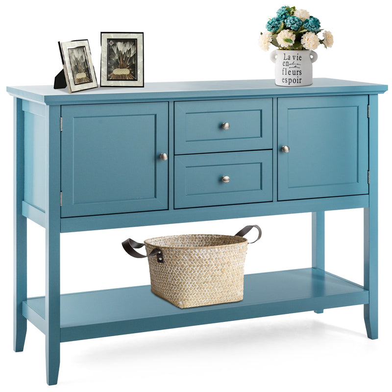 Wooden Sideboard Buffet Console Table with Drawers and Storage-Blue