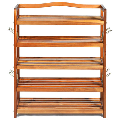 5-Tier Acacia Wood Shoe Rack with Side Metal Hooks