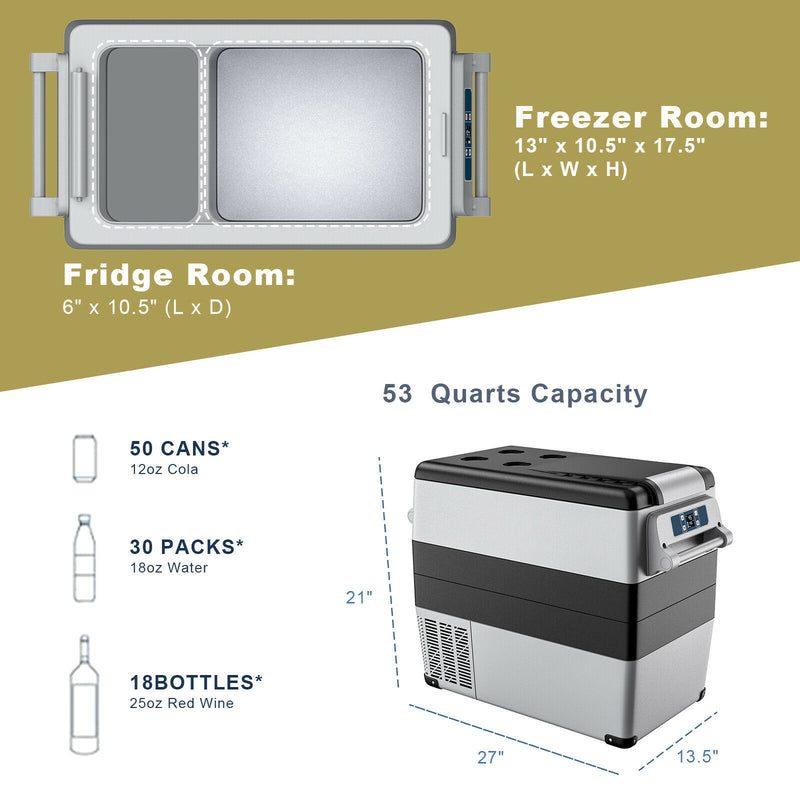 53-Quarts -4°F To 68°Portable Electric Car Cooler Refrigerator