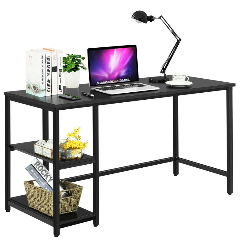 55 Inch Computer Desk Office Study Table Workstation Home with Adjustable Shelf Black-L