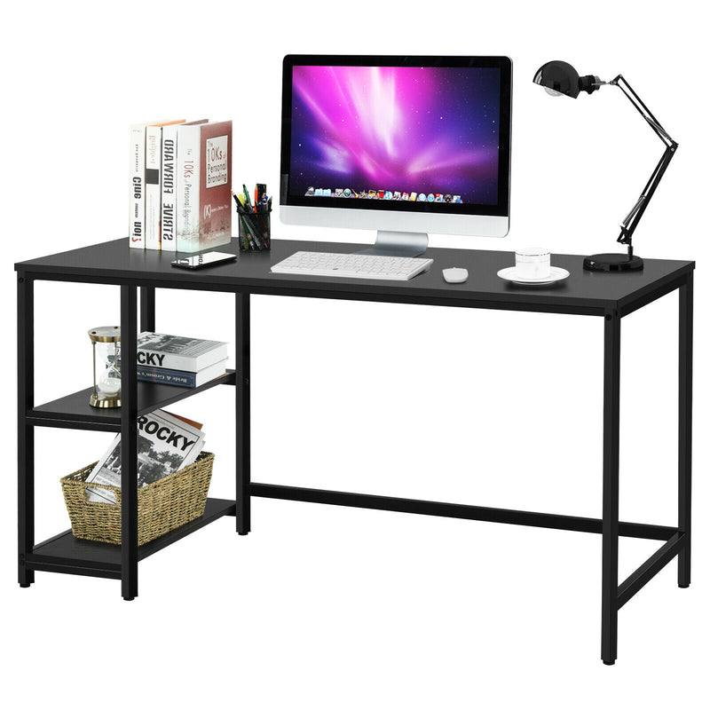 55 Inch Computer Desk Office Study Table Workstation Home with Adjustable Shelf Black-L