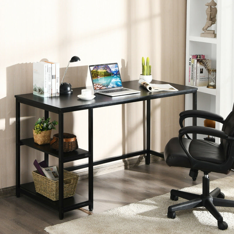 55 Inch Computer Desk Office Study Table Workstation Home with Adjustable Shelf Black-L