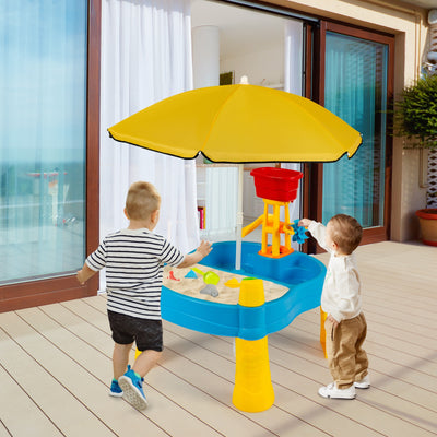 Kids Sand and Water Table for Toddlers with Umbrella and 18 Pieces Accessory Set