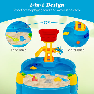 Kids Sand and Water Table for Toddlers with Umbrella and 18 Pieces Accessory Set