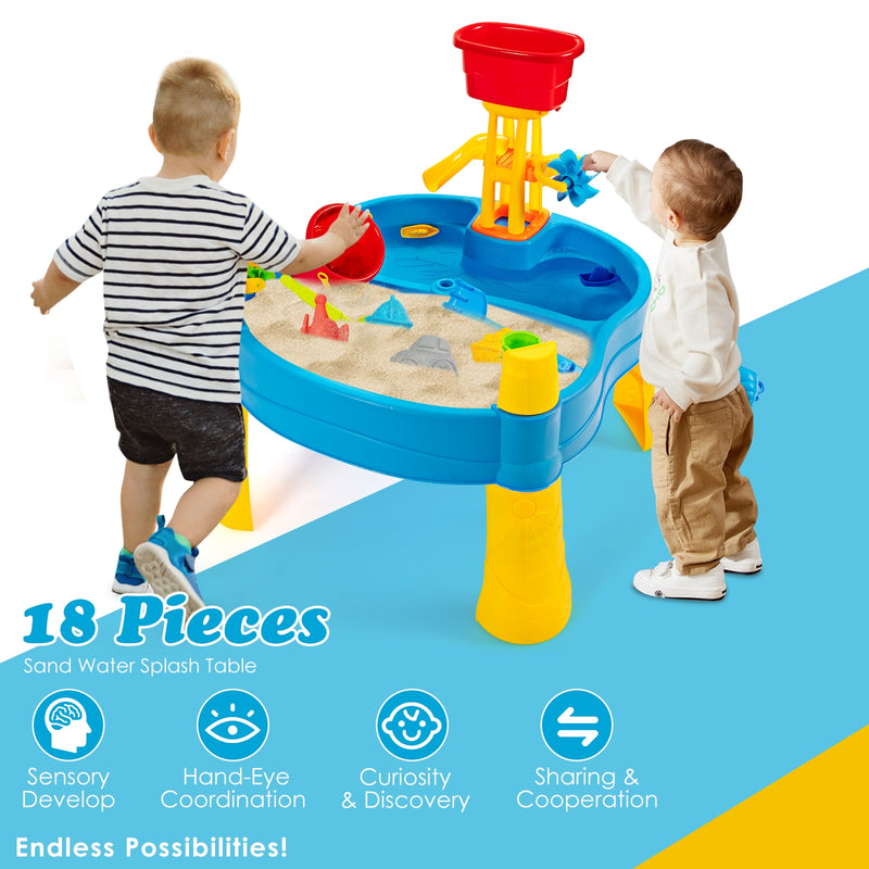 Kids Sand and Water Table for Toddlers with Umbrella and 18 Pieces Accessory Set