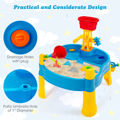 Kids Sand and Water Table for Toddlers with Umbrella and 18 Pieces Accessory Set