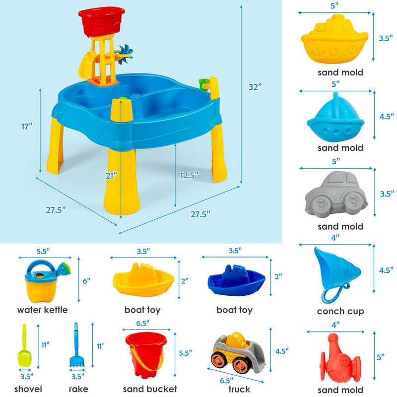 Kids Sand and Water Activity Table Sandbox with 18 Pieces Accessories