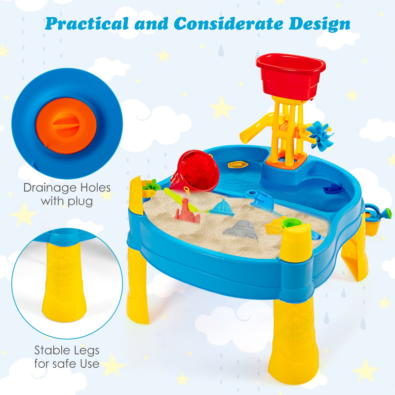 Kids Sand and Water Activity Table Sandbox with 18 Pieces Accessories