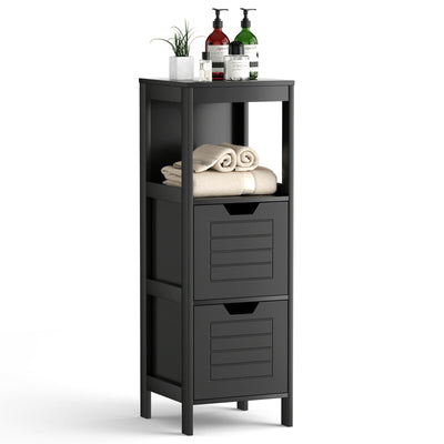 Bathroom Wooden Floor Cabinet Multifunction Storage Rack Stand Organizer-Black