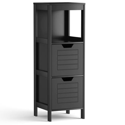 Bathroom Wooden Floor Cabinet Multifunction Storage Rack Stand Organizer-Black