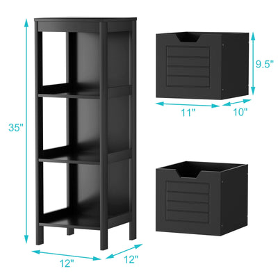 Bathroom Wooden Floor Cabinet Multifunction Storage Rack Stand Organizer-Black