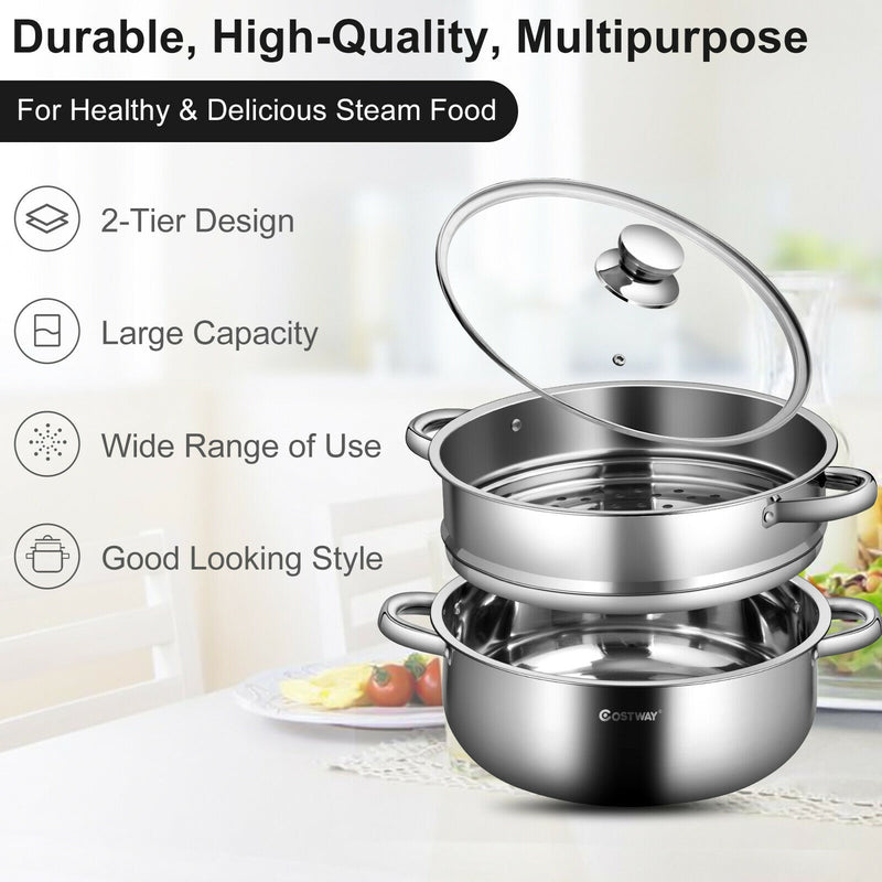 9.5 QT 2 Tier Stainless Steel Steamer Cookware Boiler