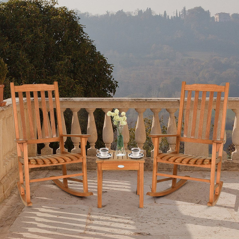 3 Pieces Eucalyptus Rocking Chair Set with Coffee Table