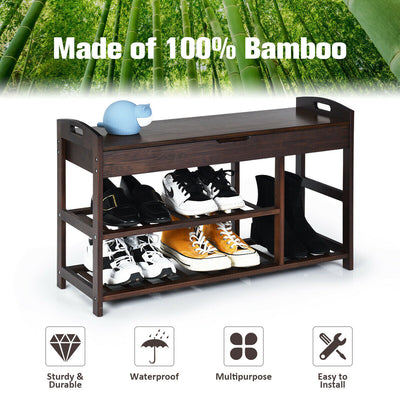 3-Tier Bamboo Shoe Bench Entryway Storage Rack-Black