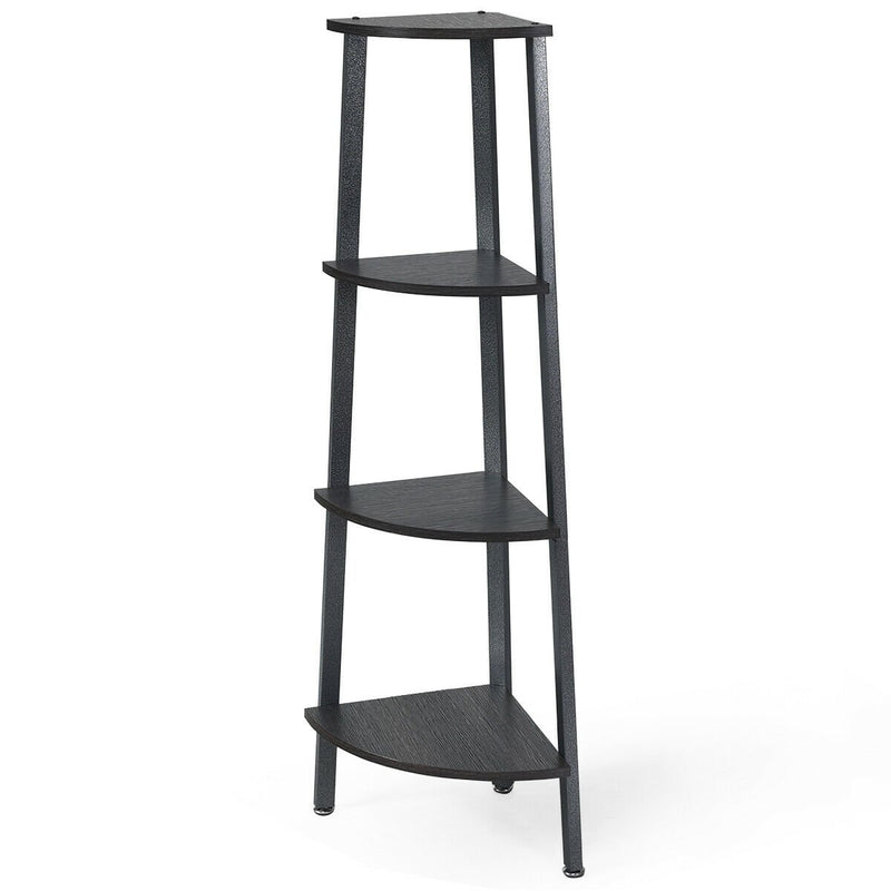 4-Tier Corner Shelf Metal Storage Rack Domestic Bookcase-Black