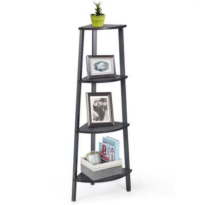 4-Tier Corner Shelf Metal Storage Rack Domestic Bookcase-Black