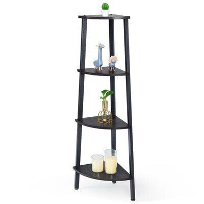 4-Tier Corner Shelf Metal Storage Rack Domestic Bookcase-Black