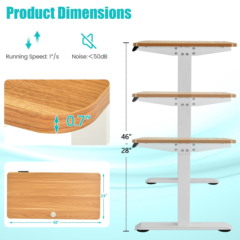 Electric Height Adjustable Standing Desk with Memory Controller-Light Brown