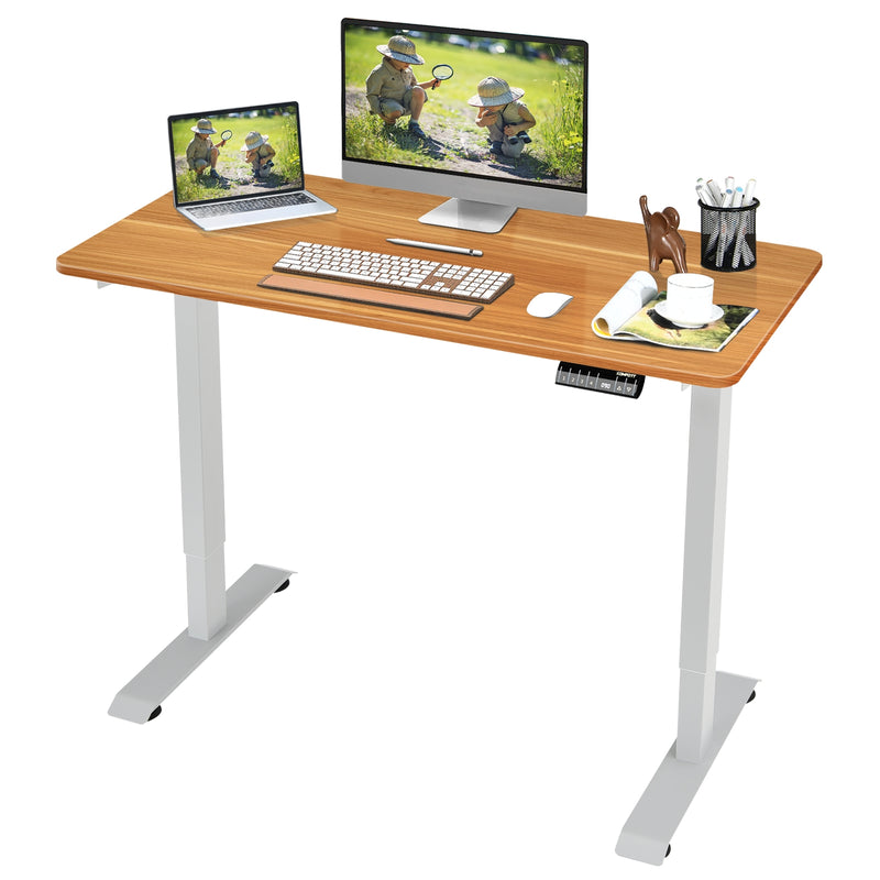 Electric Height Adjustable Standing Desk with Memory Controller-Light Brown