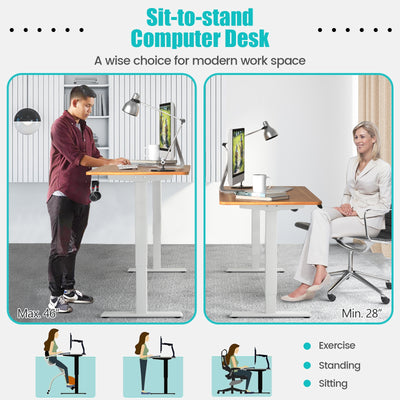 Electric Height Adjustable Standing Desk with Memory Controller-Light Brown