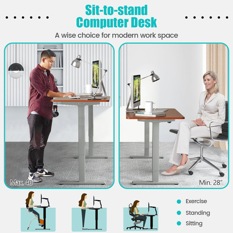 Electric Height Adjustable Standing Desk with Memory Controller-Brown