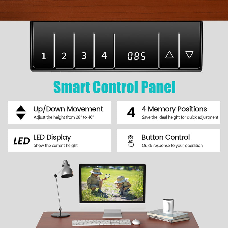 Electric Height Adjustable Standing Desk with Memory Controller-Brown