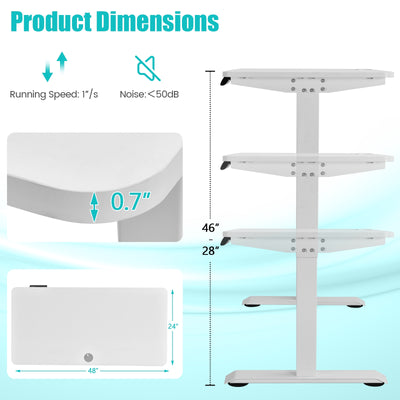 Electric Height Adjustable Standing Desk with Memory Controller-White