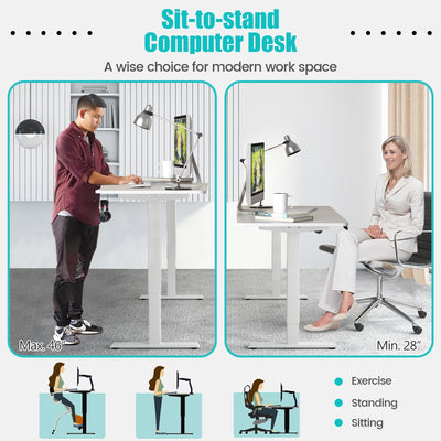 Electric Height Adjustable Standing Desk with Memory Controller-White