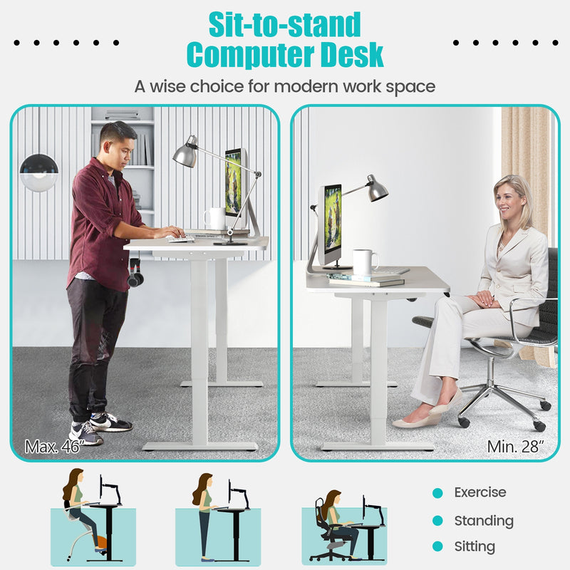 Electric Height Adjustable Standing Desk with Memory Controller-White