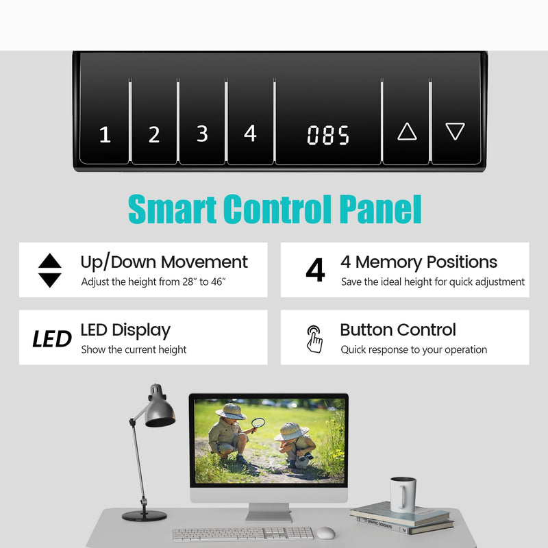 Electric Height Adjustable Standing Desk with Memory Controller-White