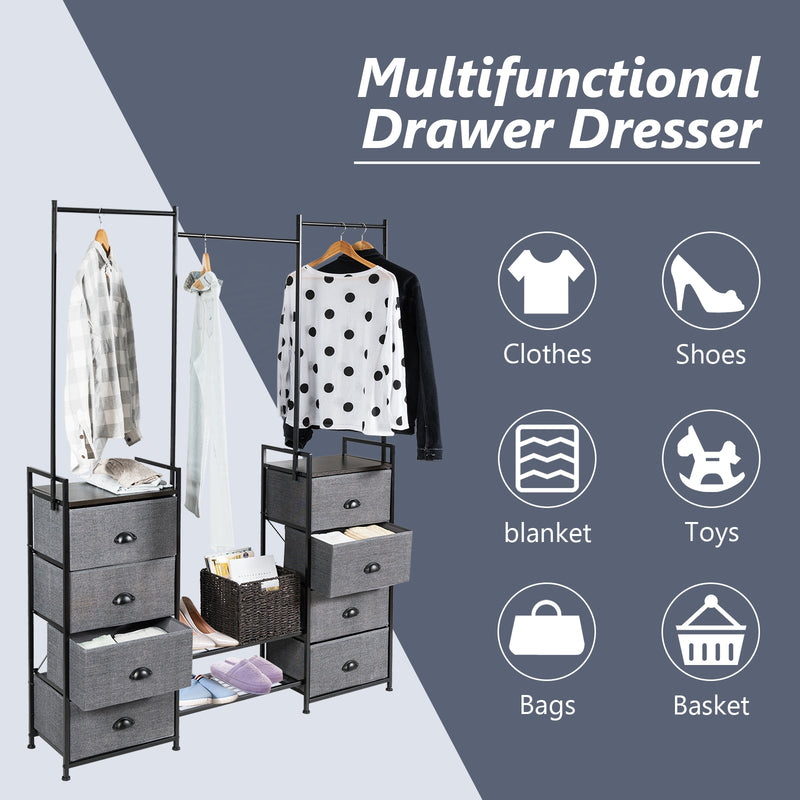 3-in-1 Portable Multifunctional  Dresser with 8 Fabric Drawers and Metal Rack