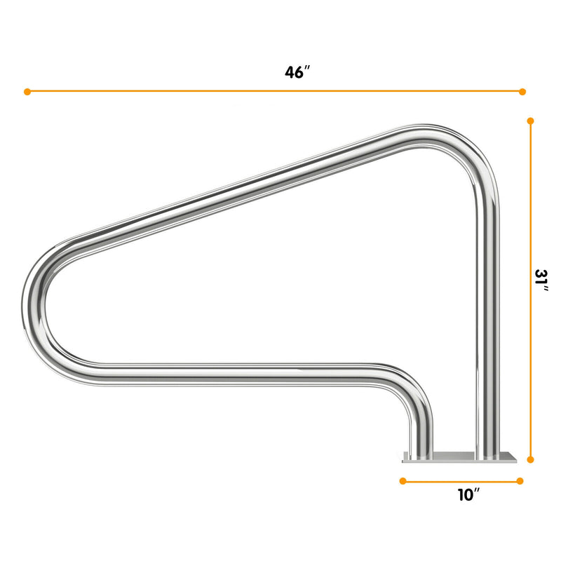 2 Pieces Stainless Steel Hand Rail Set with Quick Mount Base for Swimming Pool in Summer