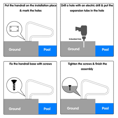 2 Pieces Stainless Steel Hand Rail Set with Quick Mount Base for Swimming Pool in Summer