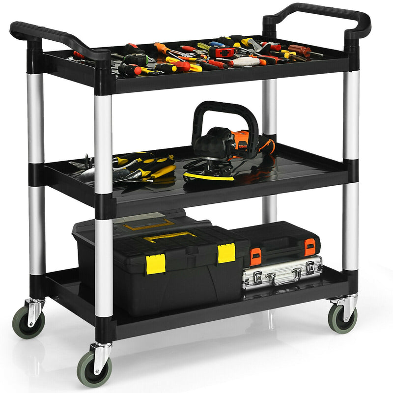 3-Shelf Utility Service Cart Aluminum Frame 490lbs Capacity with Casters