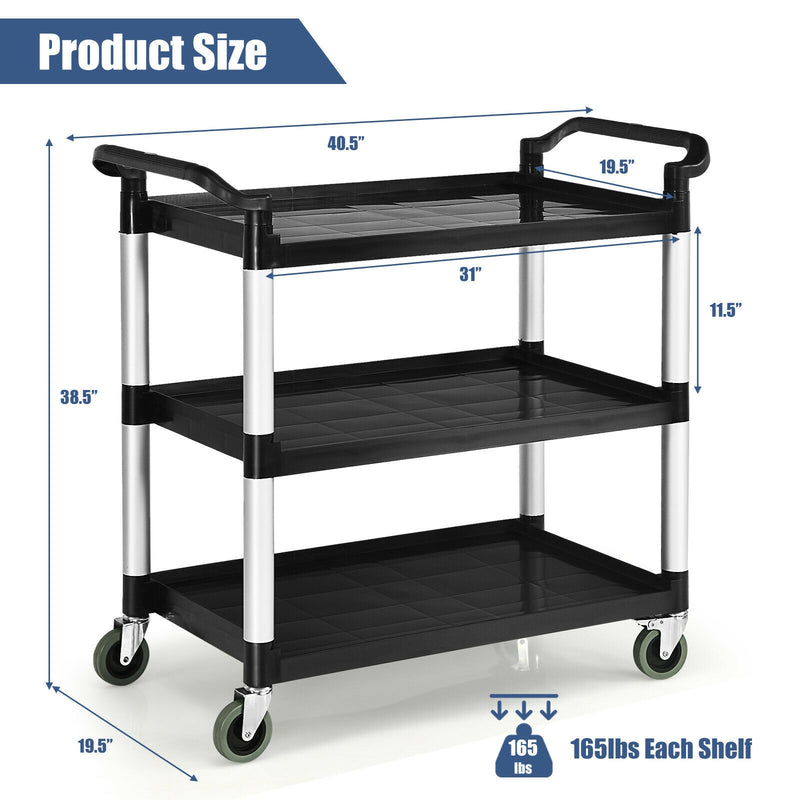 3-Shelf Utility Service Cart Aluminum Frame 490lbs Capacity with Casters