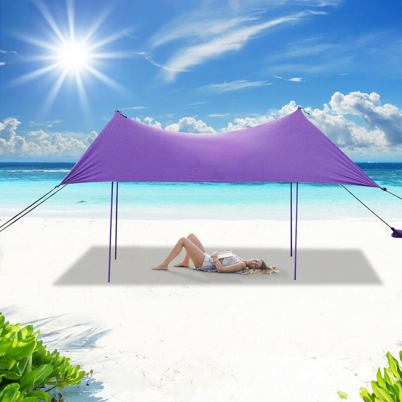 10 Foot Ride 9 Foot Family Beach Tent Canopy Sunshade with 4 Poles-Purple