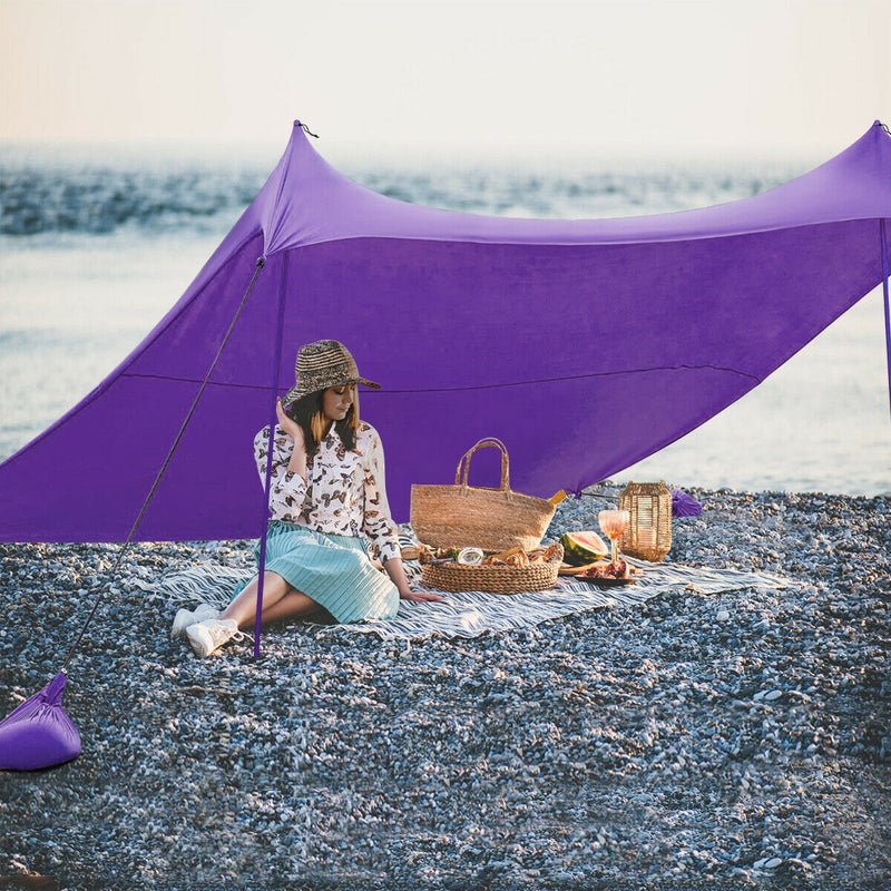 10 Foot Ride 9 Foot Family Beach Tent Canopy Sunshade with 4 Poles-Purple