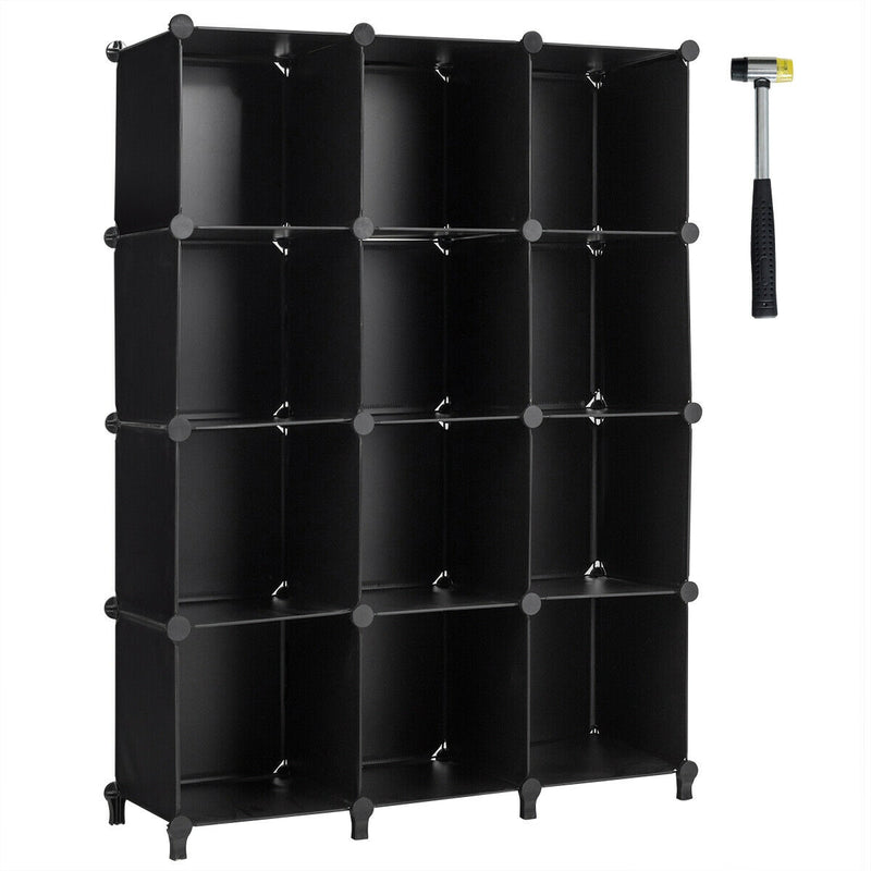 12 Plastic Cube Storage Organizer-Black