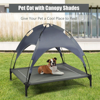 Portable Elevated Outdoor Pet Bed with Removable Canopy Shade-36 Inch