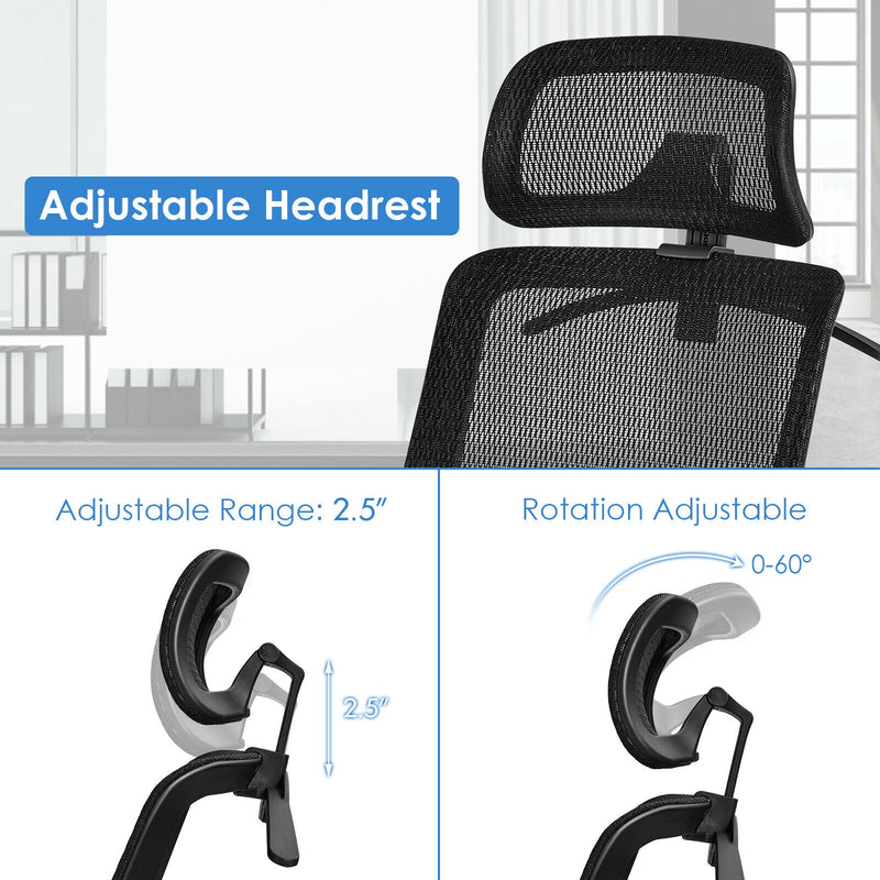 Height Adjustable Ergonomic High Back Mesh Office Chair with Hanger-Black