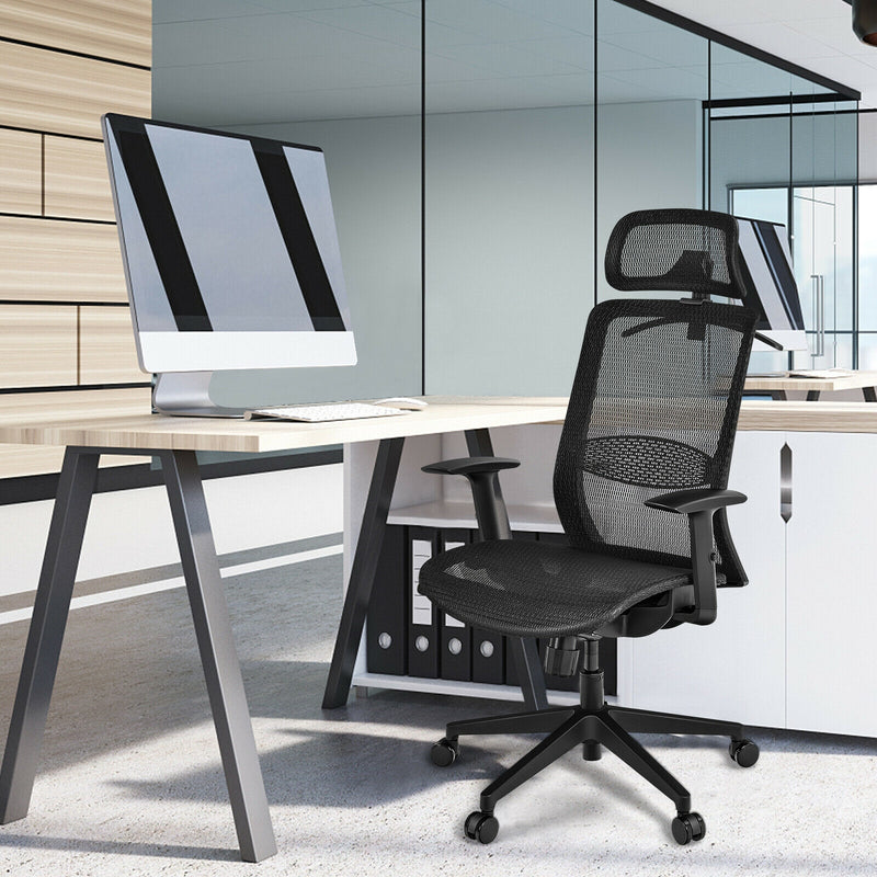 Height Adjustable Ergonomic High Back Mesh Office Chair with Hanger-Black