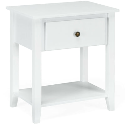 Nightstand with Drawer and Storage Shelf for Bedroom Living Room-White