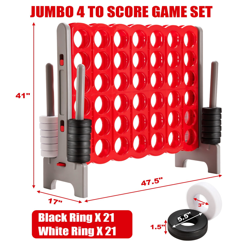 3.5 Feet Tall Jumbo 4 to Score Giant Game Set with 42 Jumbo Rings-Red