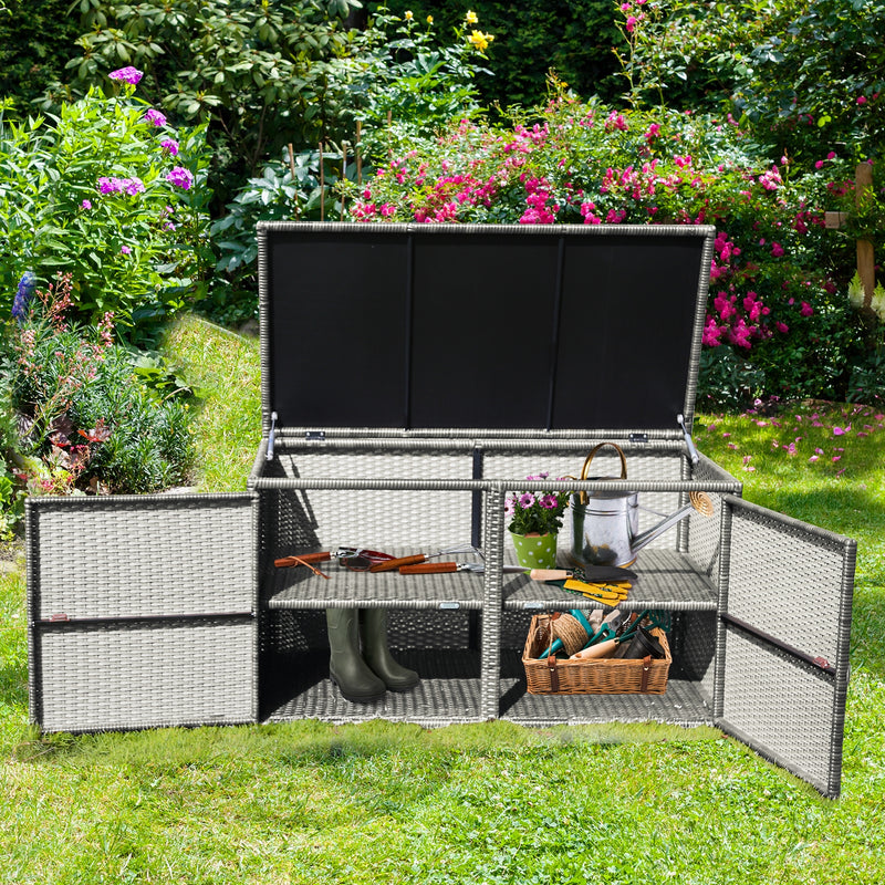 88 Gallon Garden Patio Rattan Storage Container Box-Gray