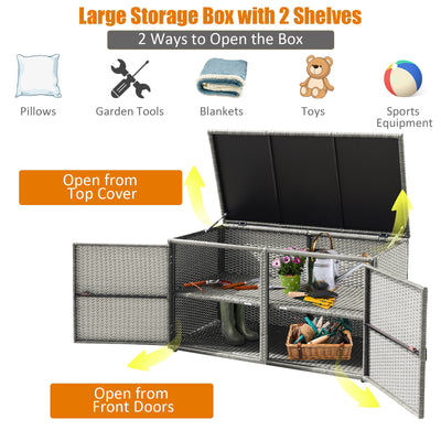 88 Gallon Garden Patio Rattan Storage Container Box-Gray