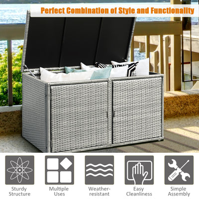 88 Gallon Garden Patio Rattan Storage Container Box-Gray